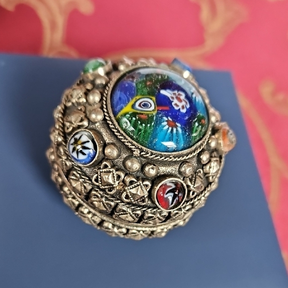 Jewelry - Vintage Millefiori Glass Silverplate Trinket Box.